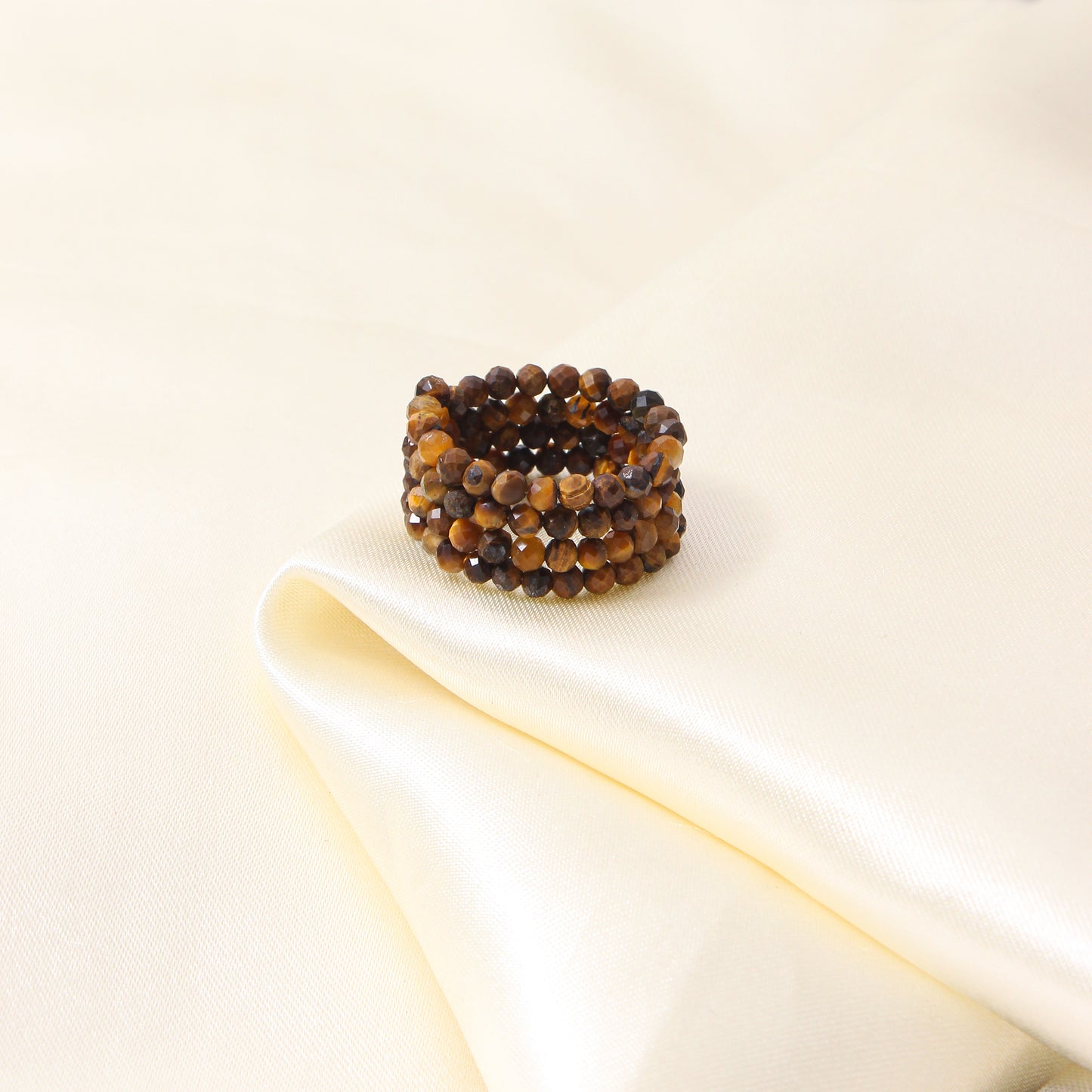 Natural Tiger's Eye Gemstone Beaded Ring – Stretchable, Unisex, Natural Energy Healing Jewelry