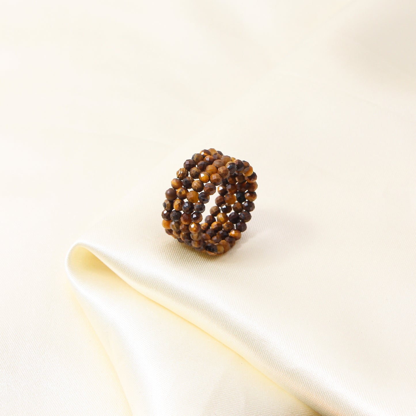 Natural Tiger's Eye Gemstone Beaded Ring – Stretchable, Unisex, Natural Energy Healing Jewelry