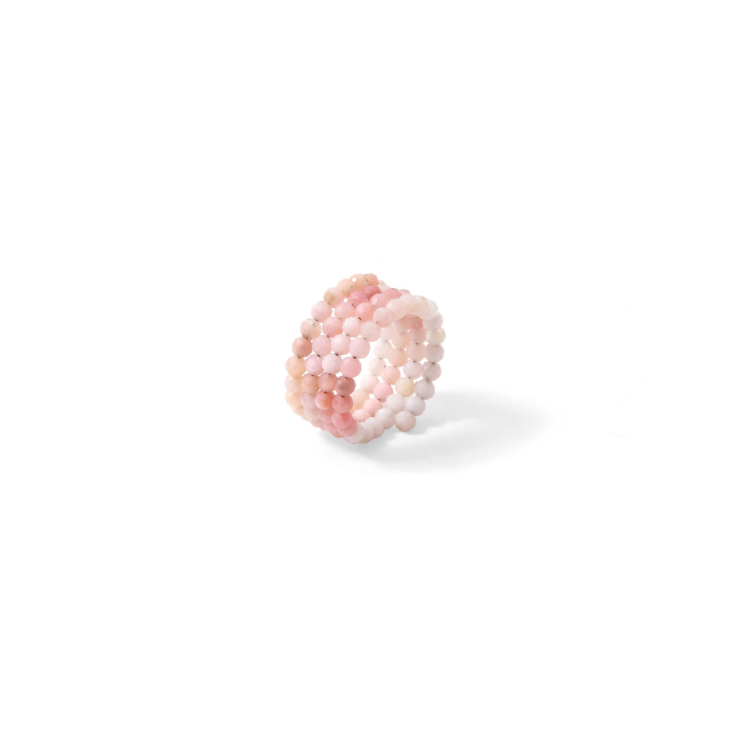 Natural Pink Opal Beaded Gemstone Ring – Handmade Elegant Crystal Band