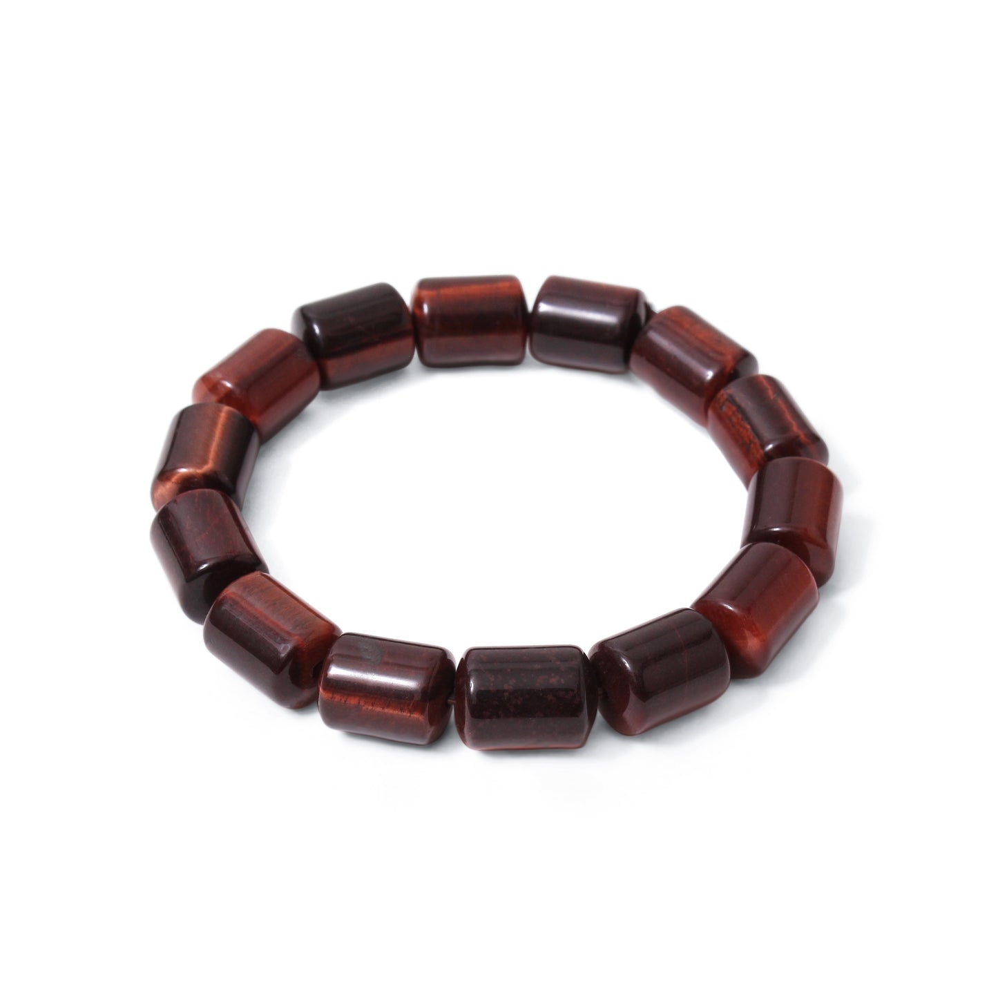 Natural Red Tiger Eye Plain Barrel Stretch Bead Bracelet – Handmade Healing Crystal Bracelet for Confidence & Protection