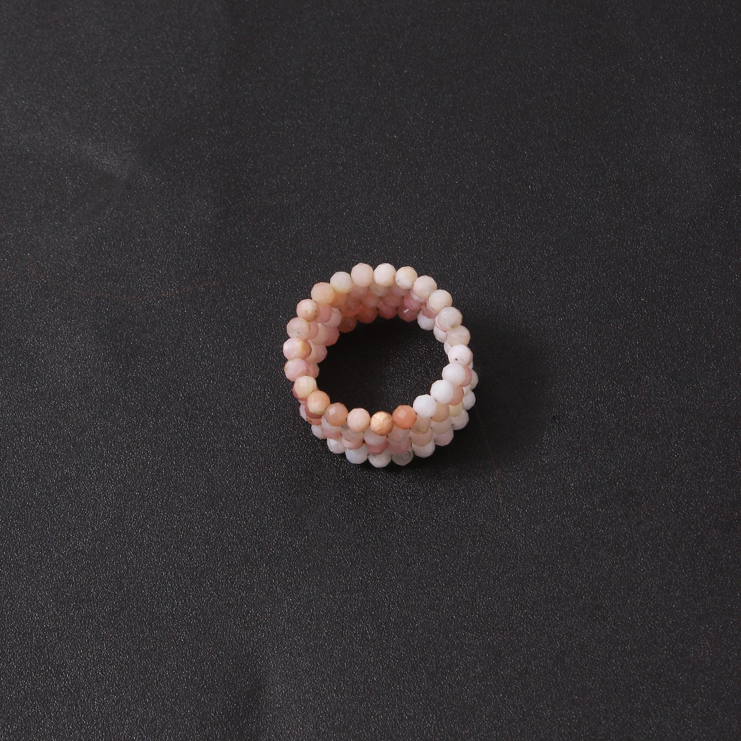 Natural Pink Opal Beaded Gemstone Ring – Handmade Elegant Crystal Band