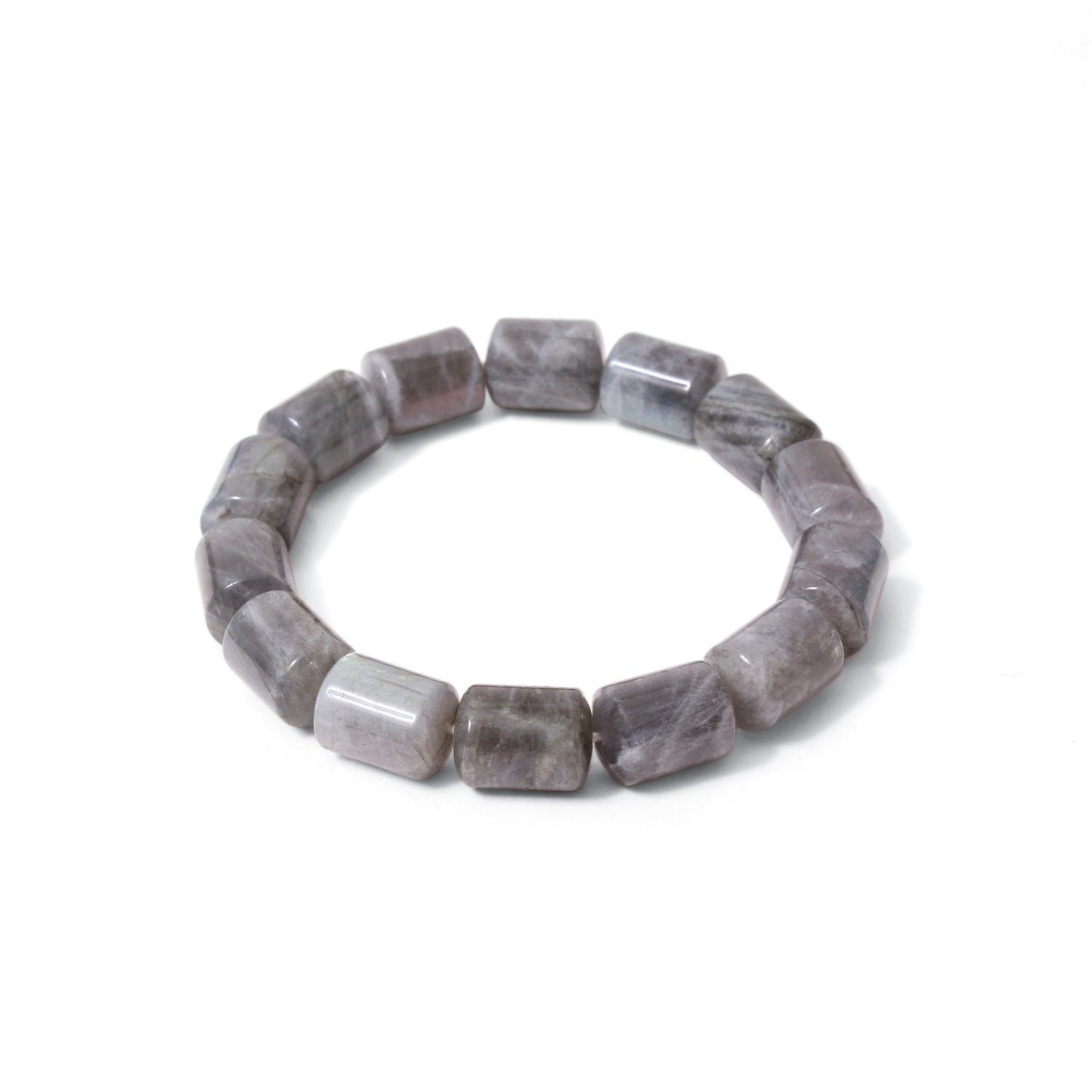 Natural Labradorite Plain Barrel Stretch Bead Bracelet – Handmade Protection & Intuition Crystal Jewelry