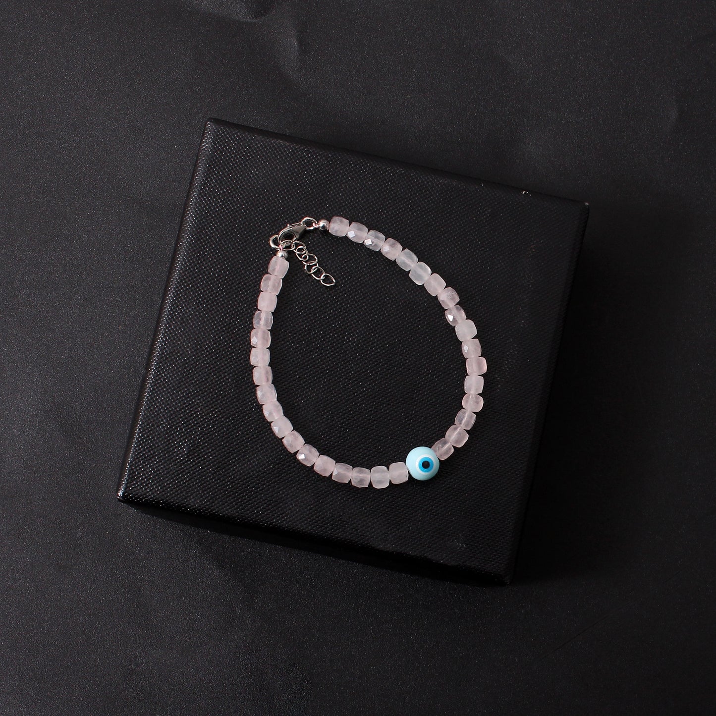 Natural Rose Quartz And Evil Eye Gemstone Bracelet – Protective & Heart-Healing Jewelry