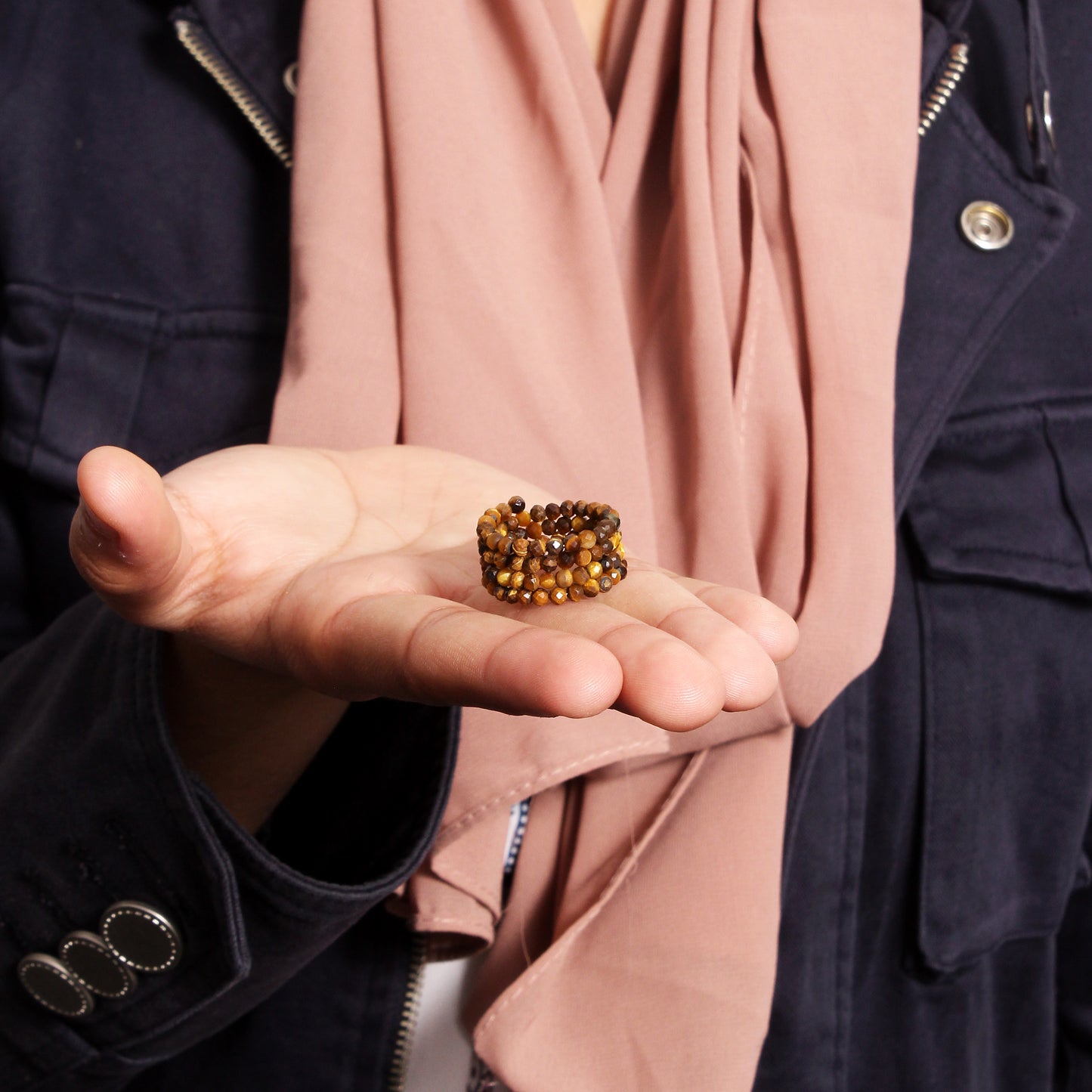Natural Tiger's Eye Gemstone Beaded Ring – Stretchable, Unisex, Natural Energy Healing Jewelry