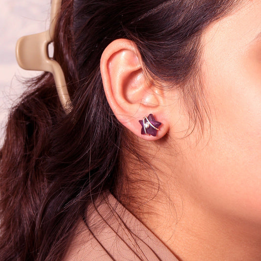 Wire-Wrapped Natural Amethyst Star Stud Earrings – Handcrafted Sterling Silver Jewelry