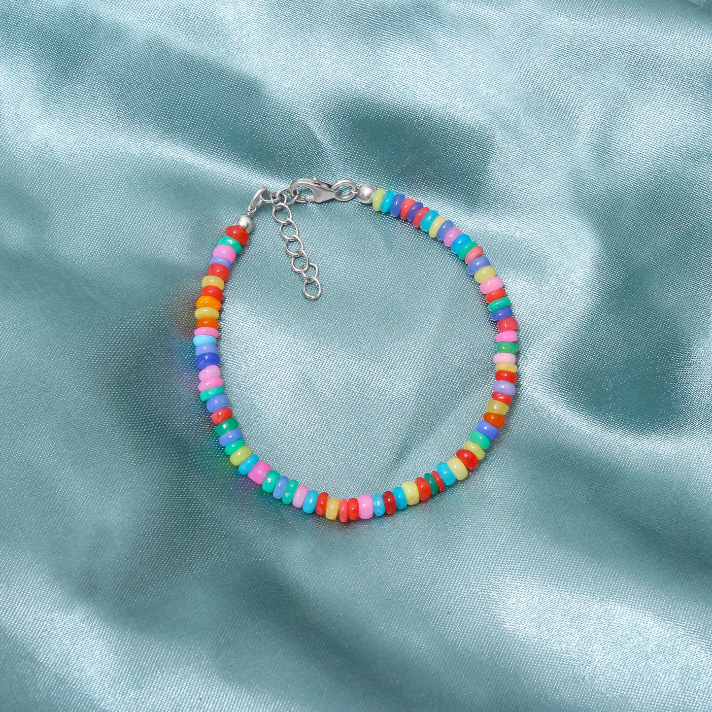 Vibrant Rainbow Color Candy Opal Beaded Bracelet – Colorful Adjustable Handmade Jewelry