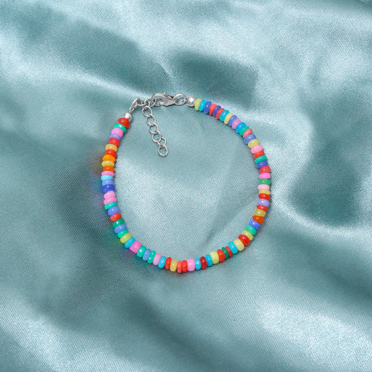 Vibrant Rainbow Color Candy Opal Beaded Bracelet – Colorful Adjustable Handmade Jewelry