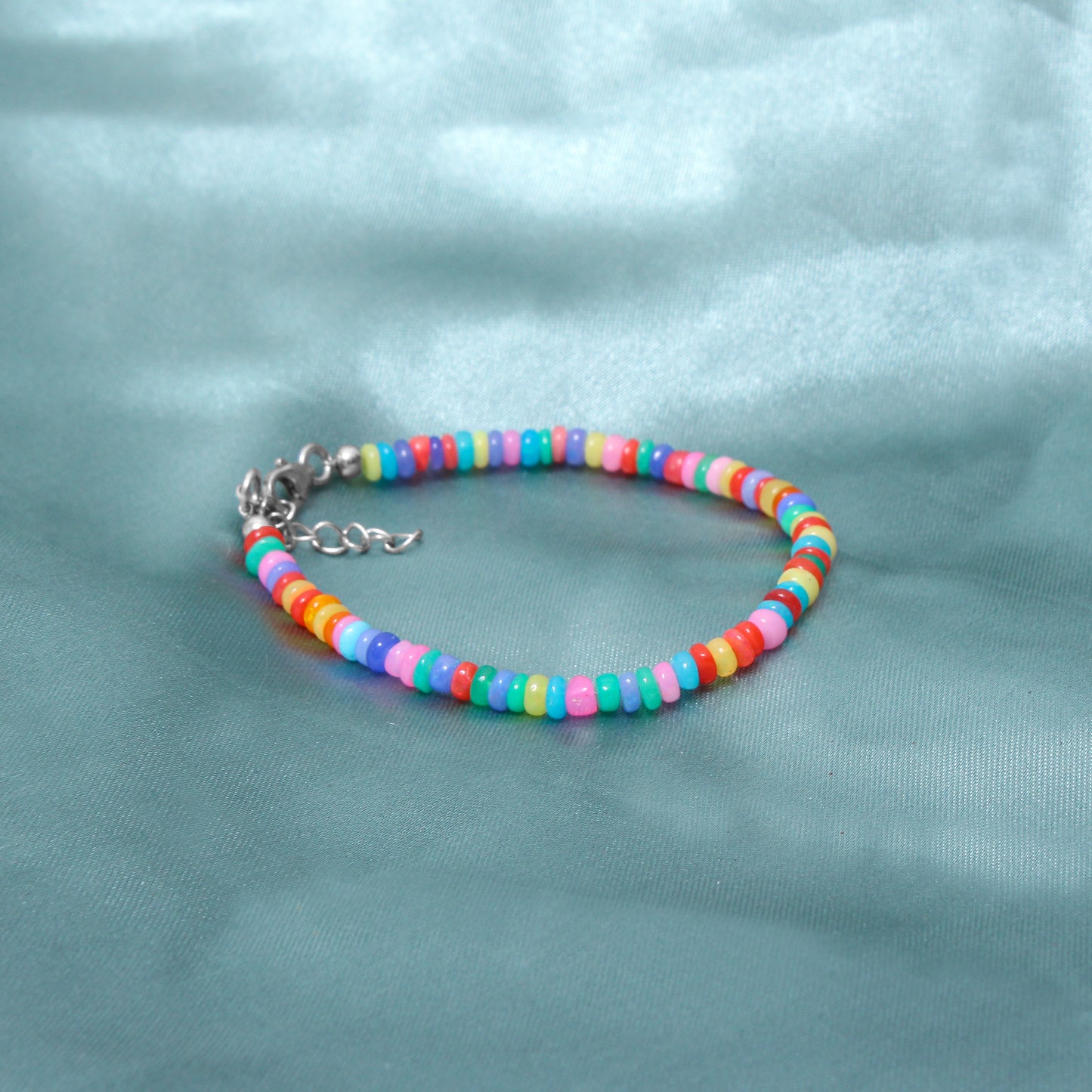 Vibrant Rainbow Color Candy Opal Beaded Bracelet – Colorful Adjustable Handmade Jewelry