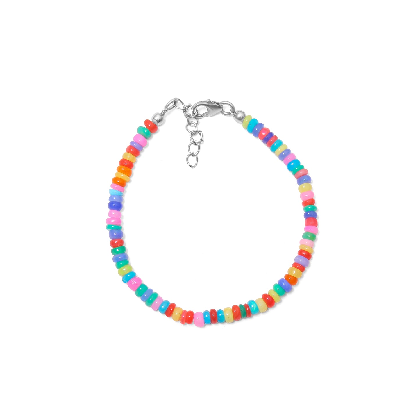 Vibrant Rainbow Color Candy Opal Beaded Bracelet – Colorful Adjustable Handmade Jewelry