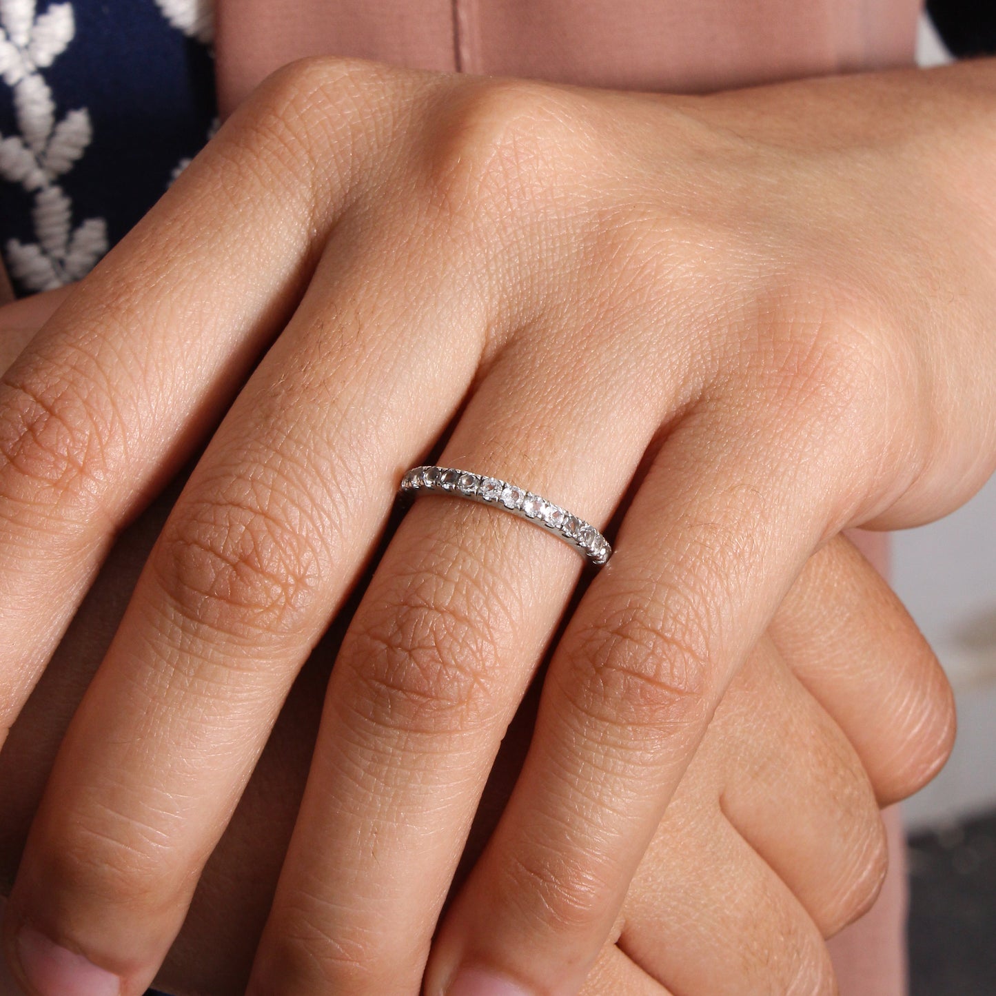 Natural White Topaz Eternity Ring – Sterling Silver for Timeless Elegance