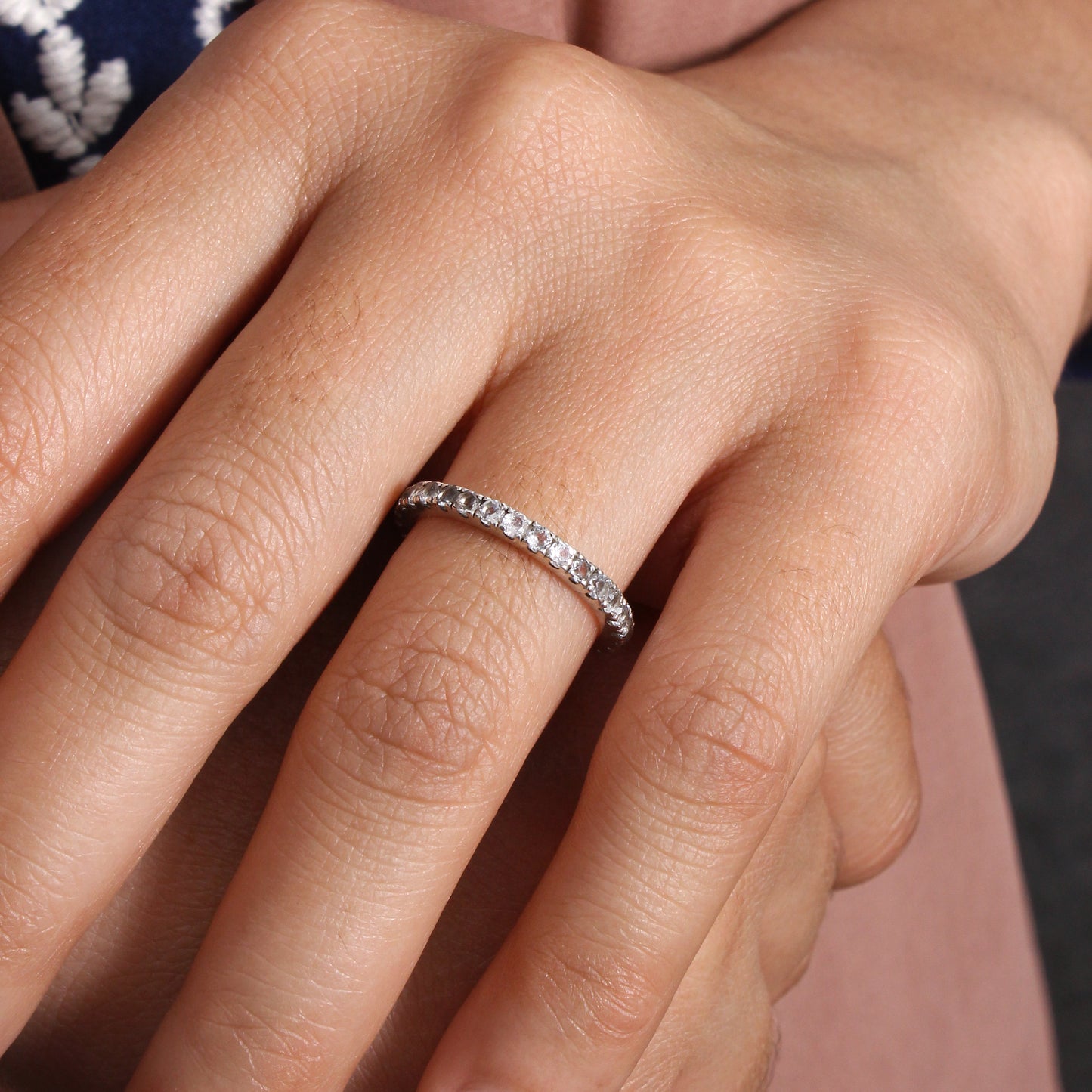 Natural White Topaz Eternity Ring – Sterling Silver for Timeless Elegance