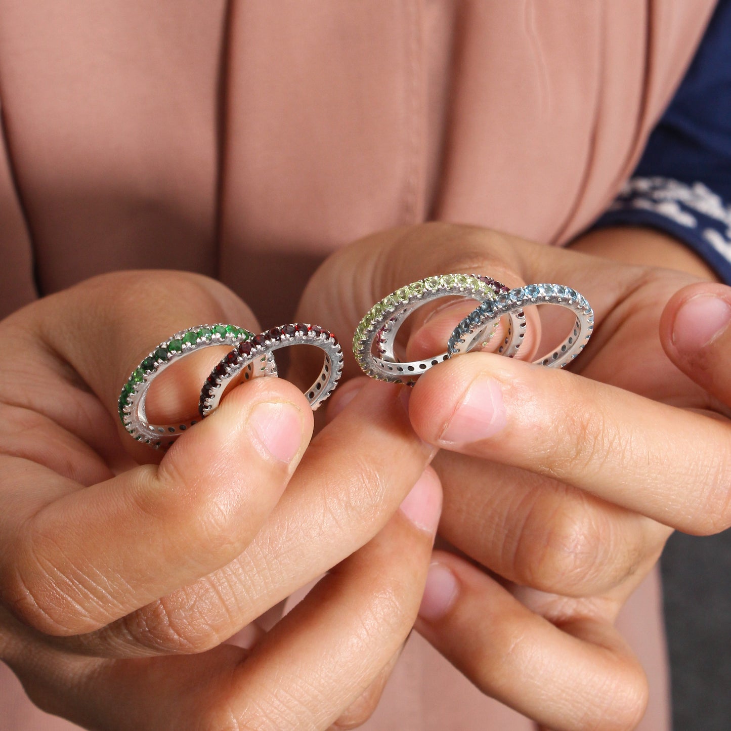 Natural Green Peridot Eternity Band – Sterling Silver Stackable Ring
