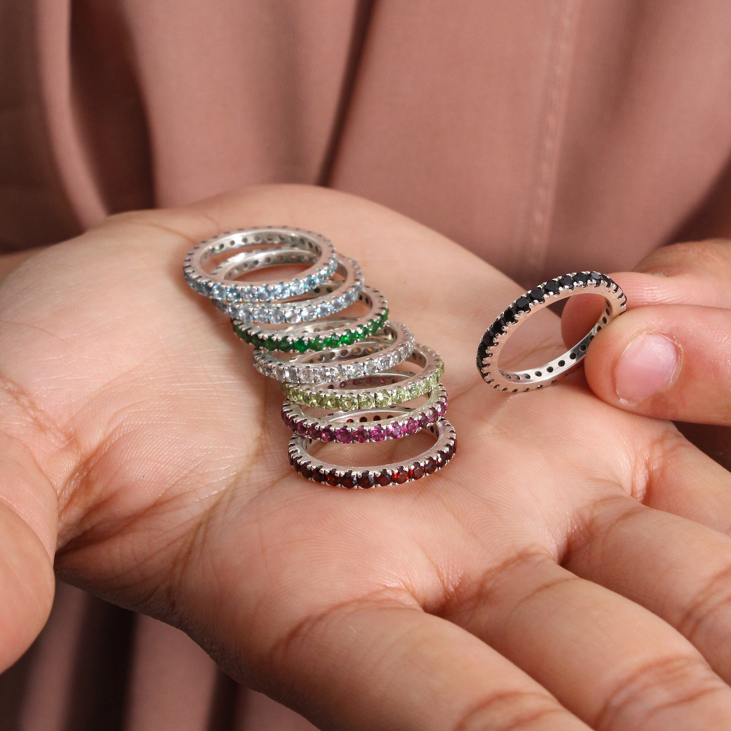 Elegant Sky Beauty Natural Gemstone Eternity Ring – Sterling Silver