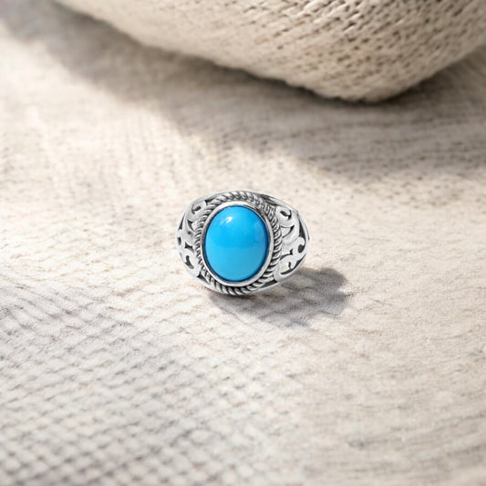 Natural Sky Turquoise Men's Ring in Sterling Silver | Handcrafted Vintage Statement Piece