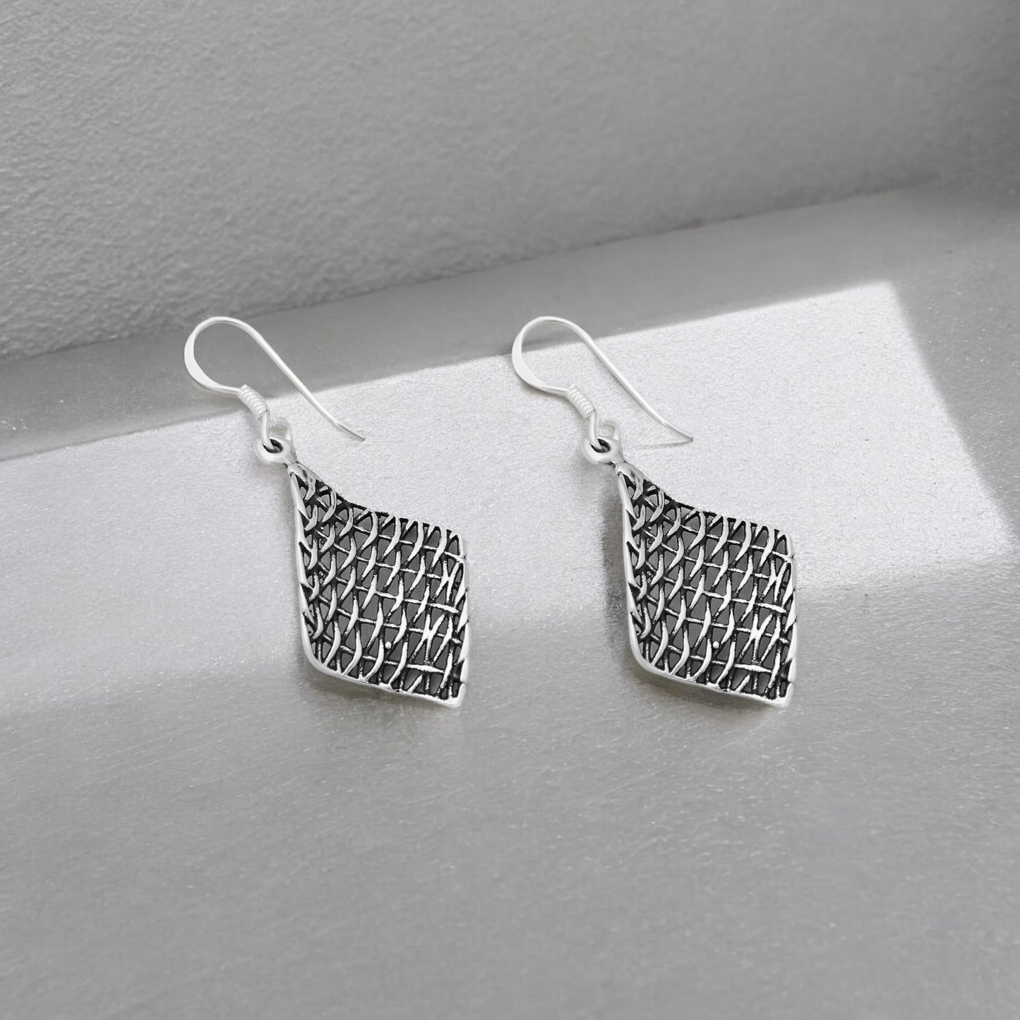 925 Solid Sterling Silver Dangle Earrings, "Love Net"