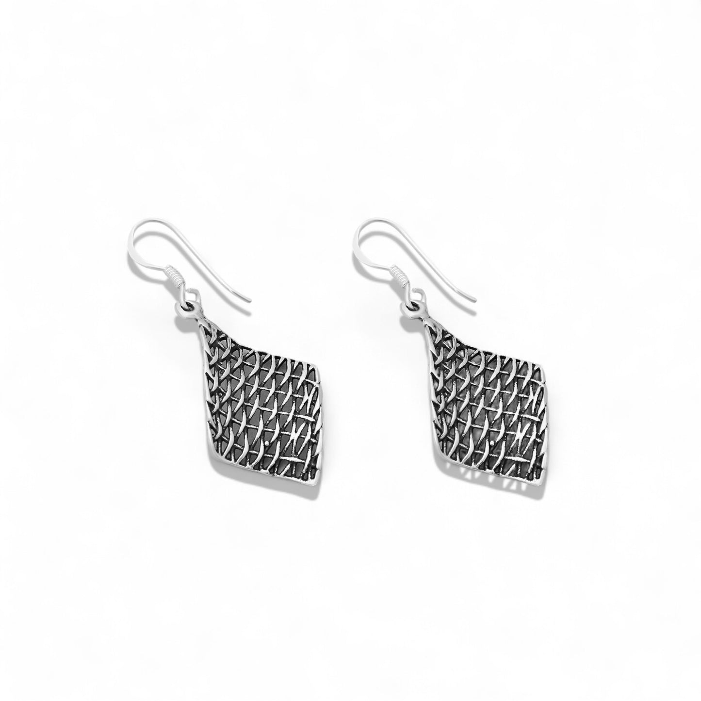 925 Solid Sterling Silver Dangle Earrings, "Love Net"