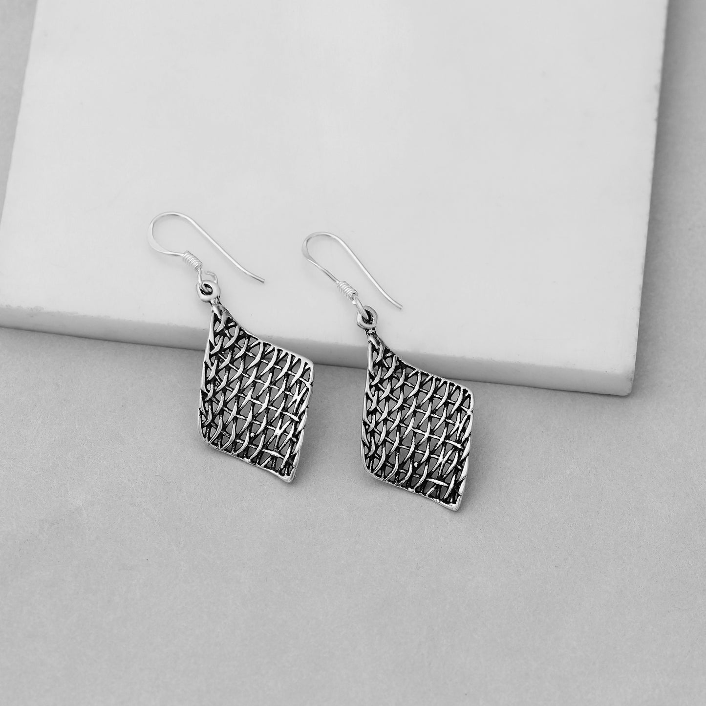 925 Solid Sterling Silver Dangle Earrings, "Love Net"