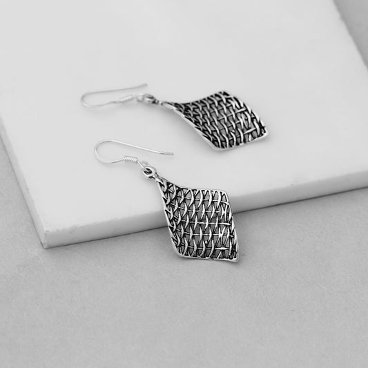 925 Solid Sterling Silver Dangle Earrings, "Love Net"