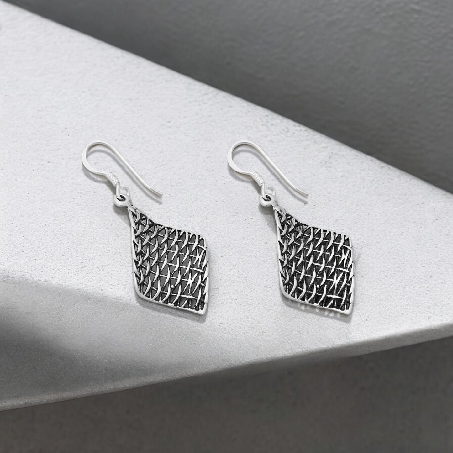 925 Solid Sterling Silver Dangle Earrings, "Love Net"
