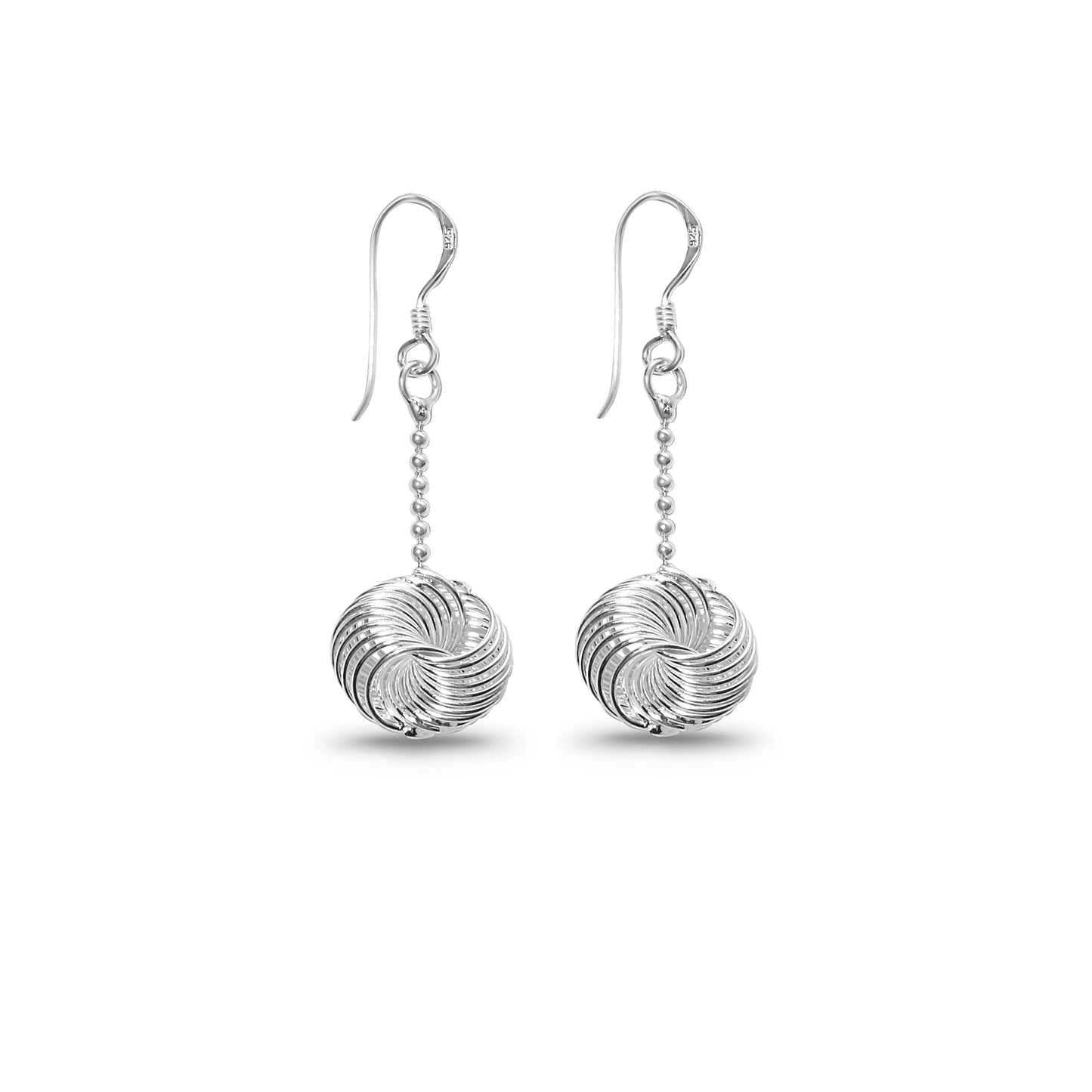 925 Solid Sterling Silver Knotted drop Earrings , Sterling Spiral Dangle Earrings