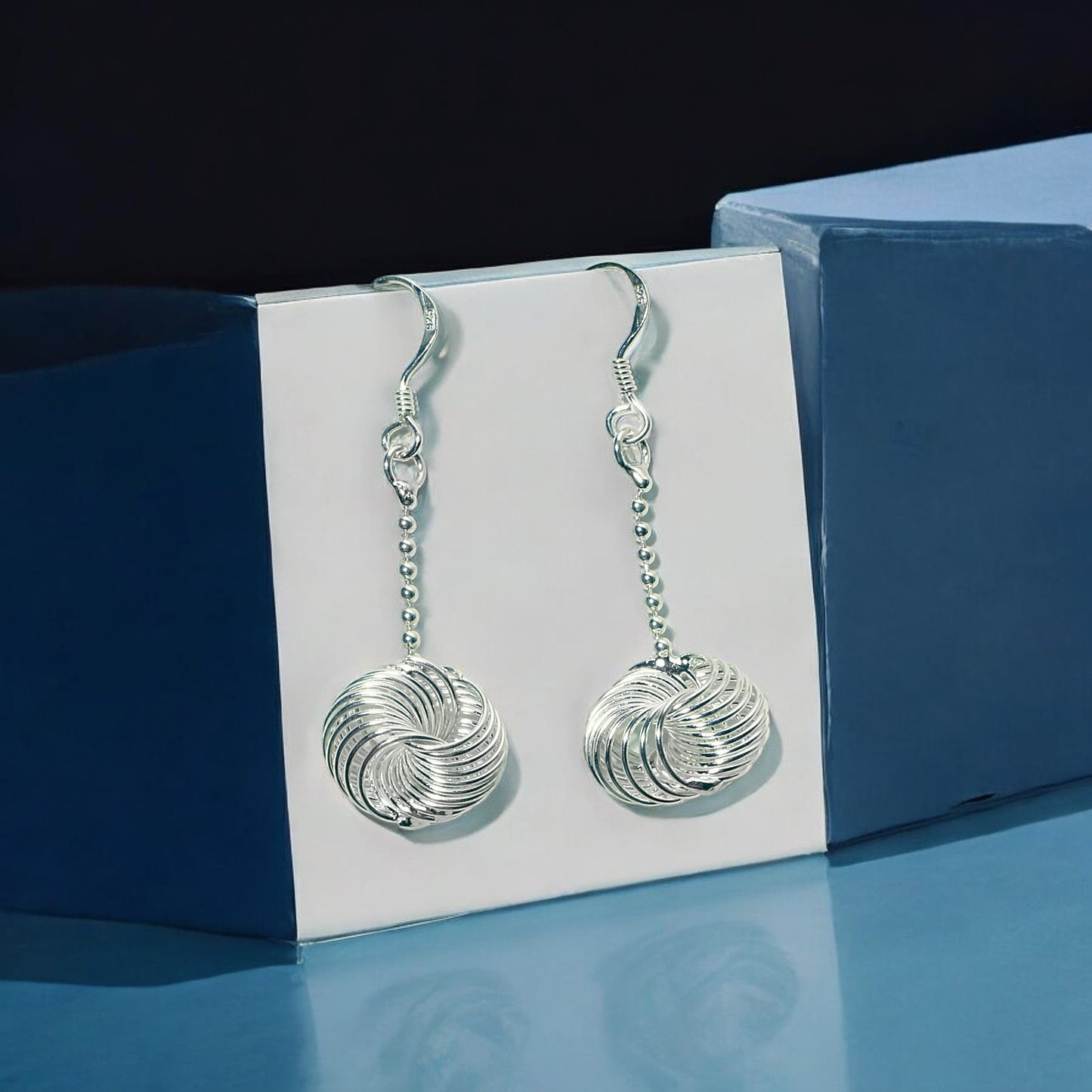 925 Solid Sterling Silver Knotted drop Earrings , Sterling Spiral Dangle Earrings