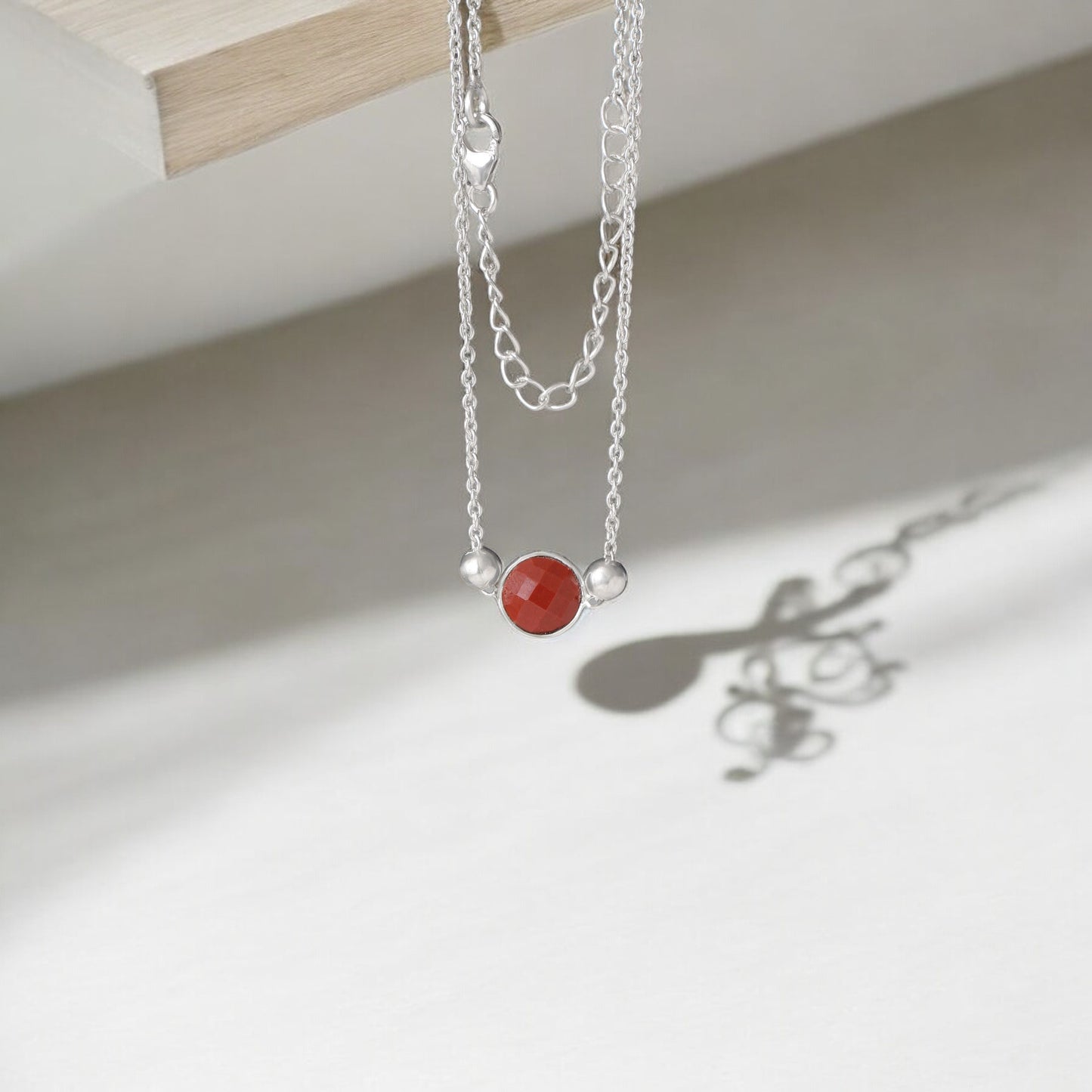 Natural Red Jasper Beaded Silver Necklace