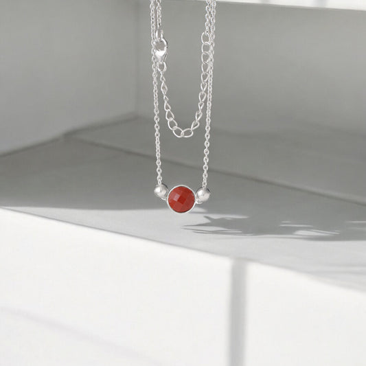 Natural Red Jasper Beaded Silver Necklace