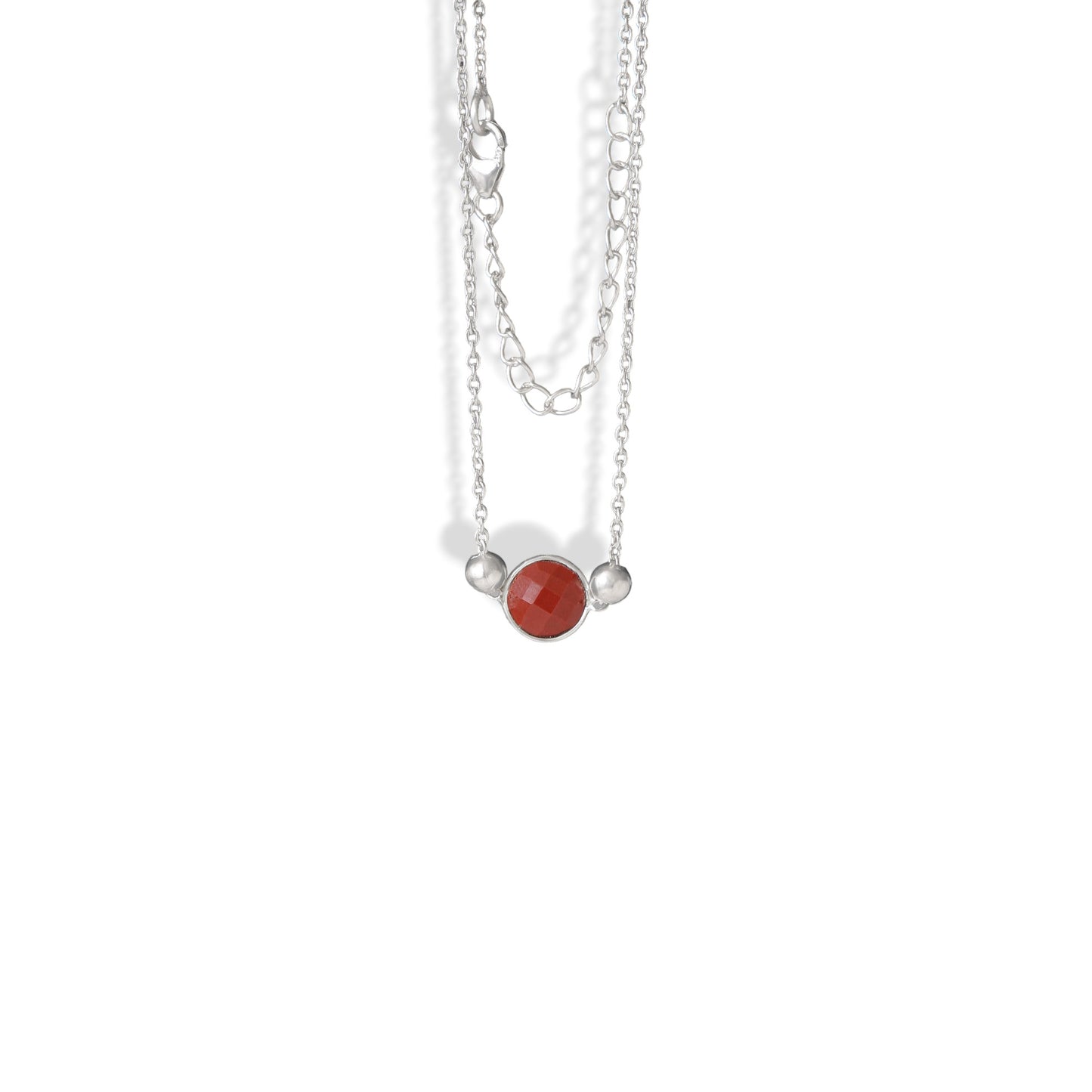 Natural Red Jasper Beaded Silver Necklace