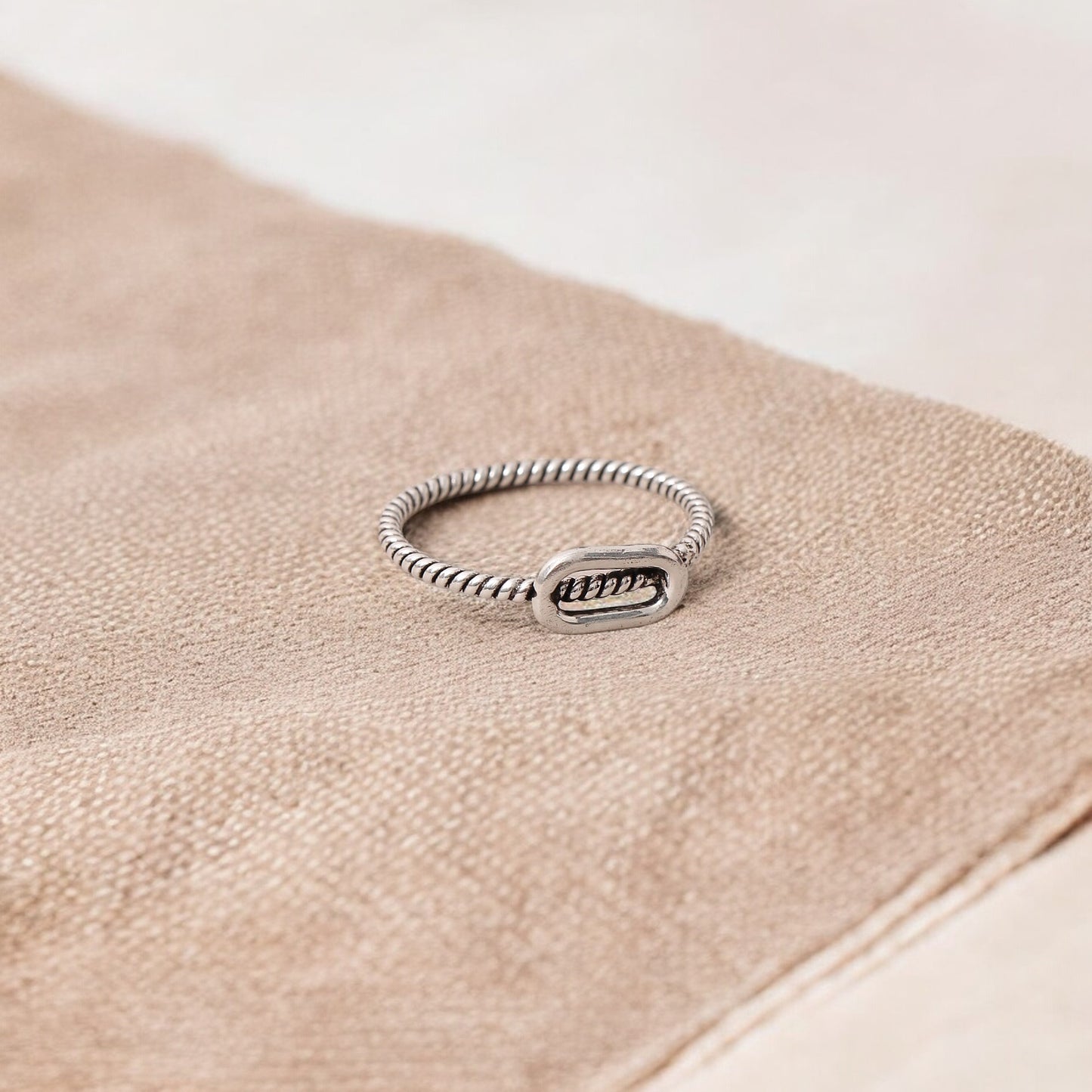925 Sterling Silver Rope Twist Chain Link Ring