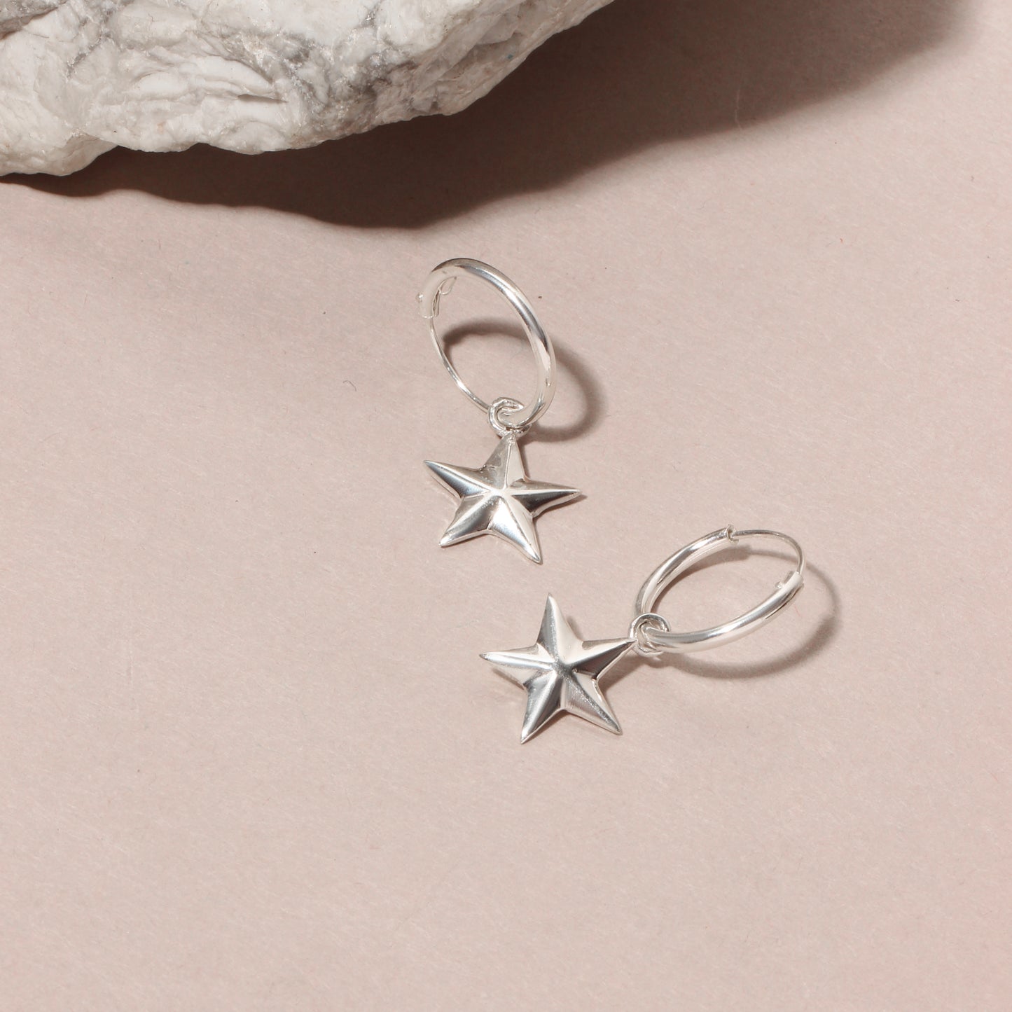 925 Solid Sterling Silver Micro Hoop and Star Drop Earrings