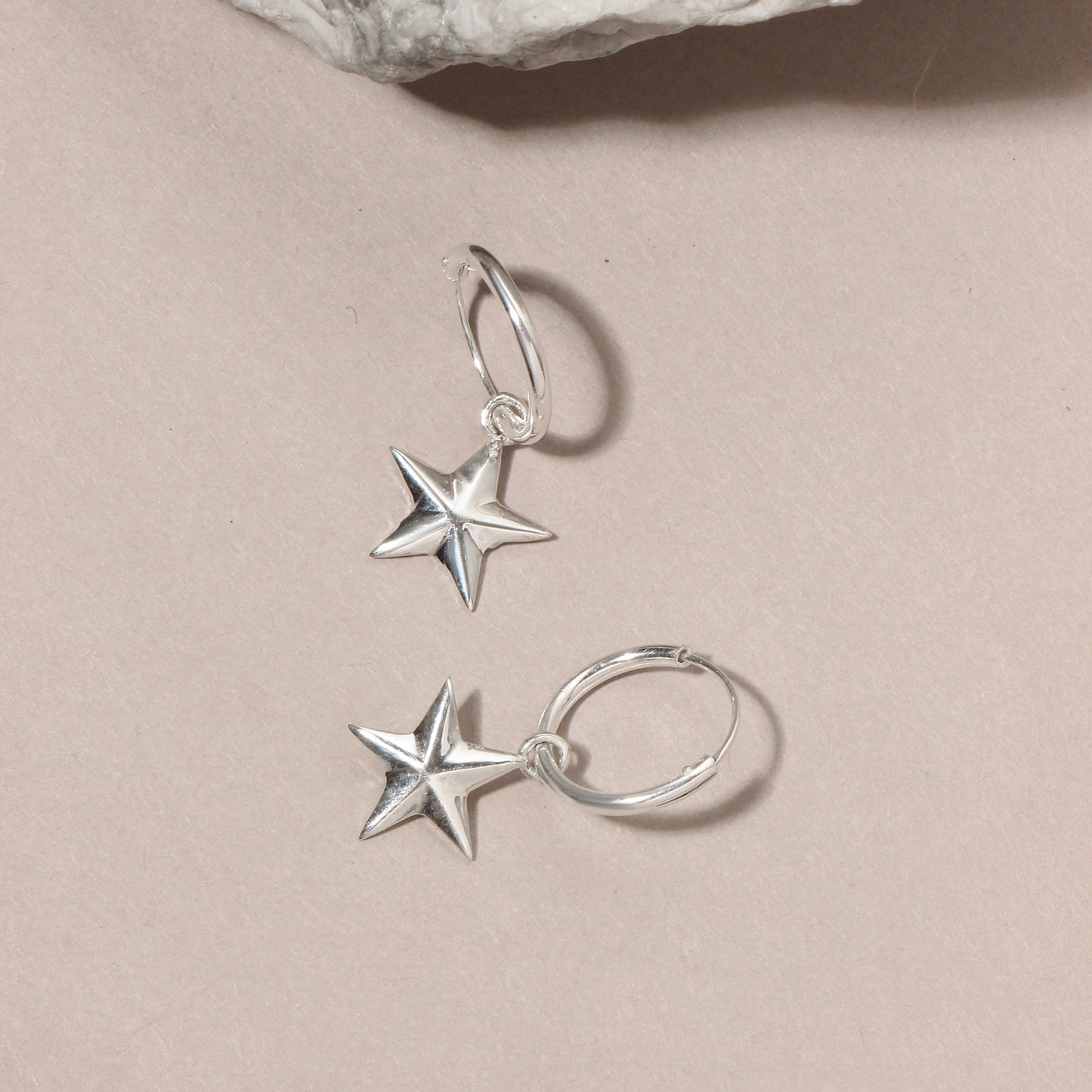 925 Solid Sterling Silver Micro Hoop and Star Drop Earrings