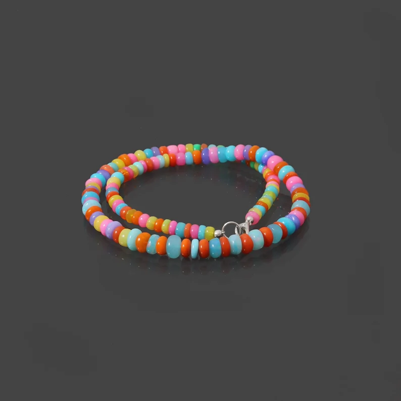 Natural Colorful Candy Ethopian Opal Beaded Necklace – Vibrant & Playful Jewelry