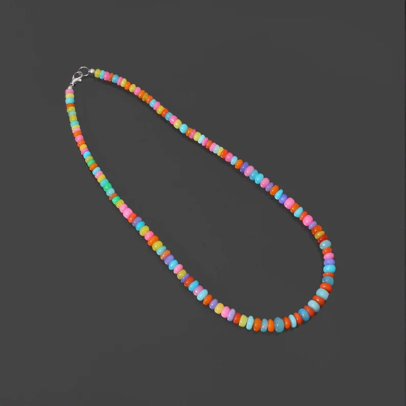 Natural Colorful Candy Ethopian Opal Beaded Necklace – Vibrant & Playful Jewelry