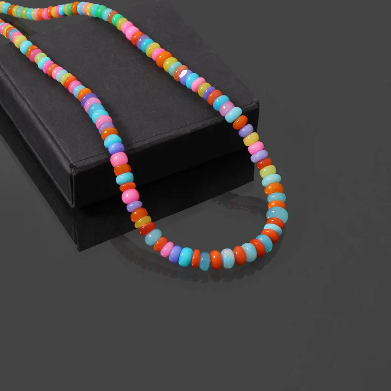 Natural Colorful Candy Ethopian Opal Beaded Necklace – Vibrant & Playful Jewelry