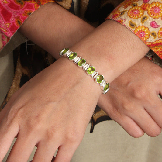 925 Sterling Silver Green Hydro Quartz Gemstone Bracelet