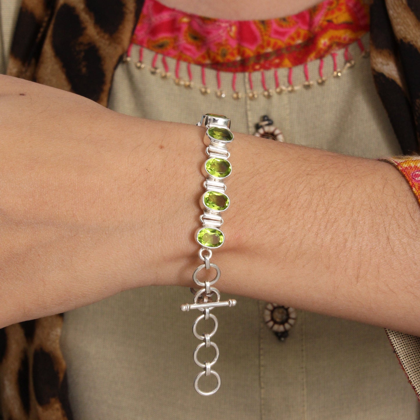 925 Sterling Silver Green Hydro Quartz Gemstone Bracelet