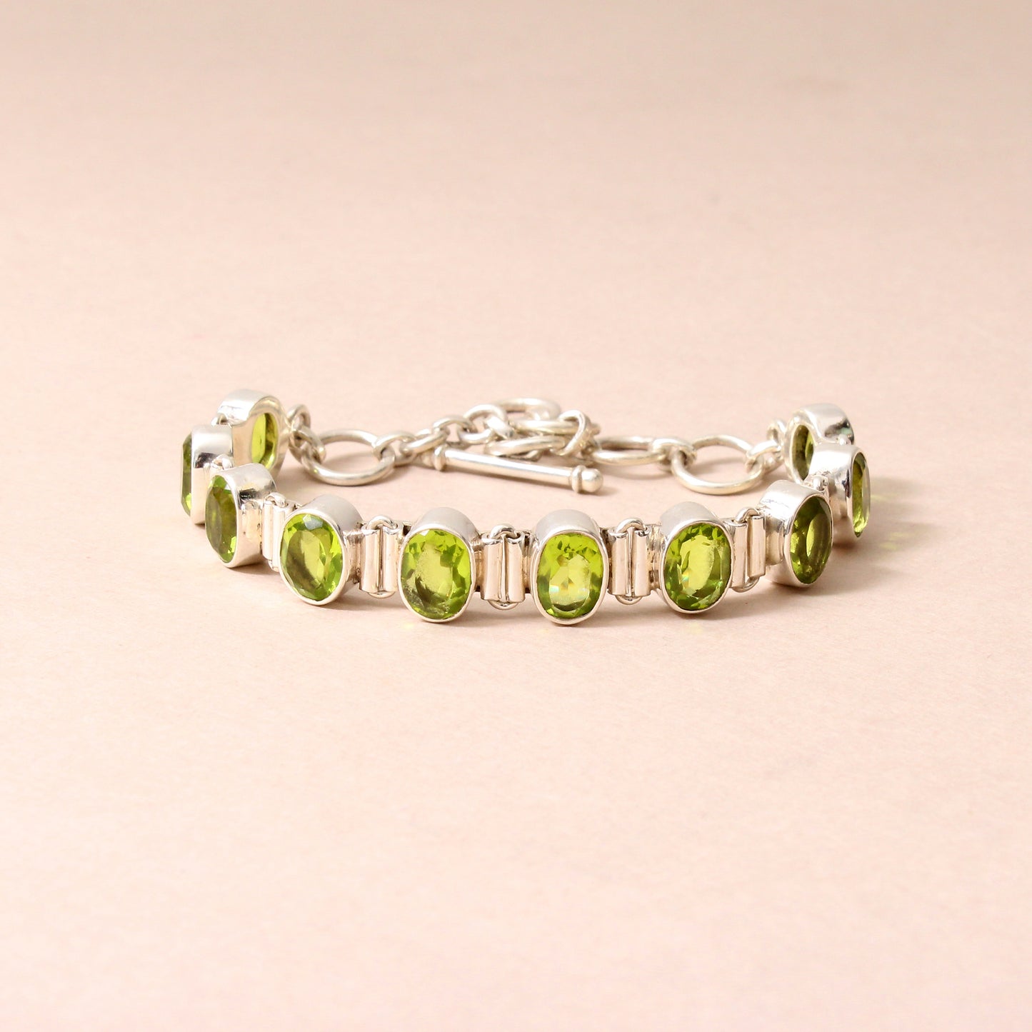 925 Sterling Silver Green Hydro Quartz Gemstone Bracelet