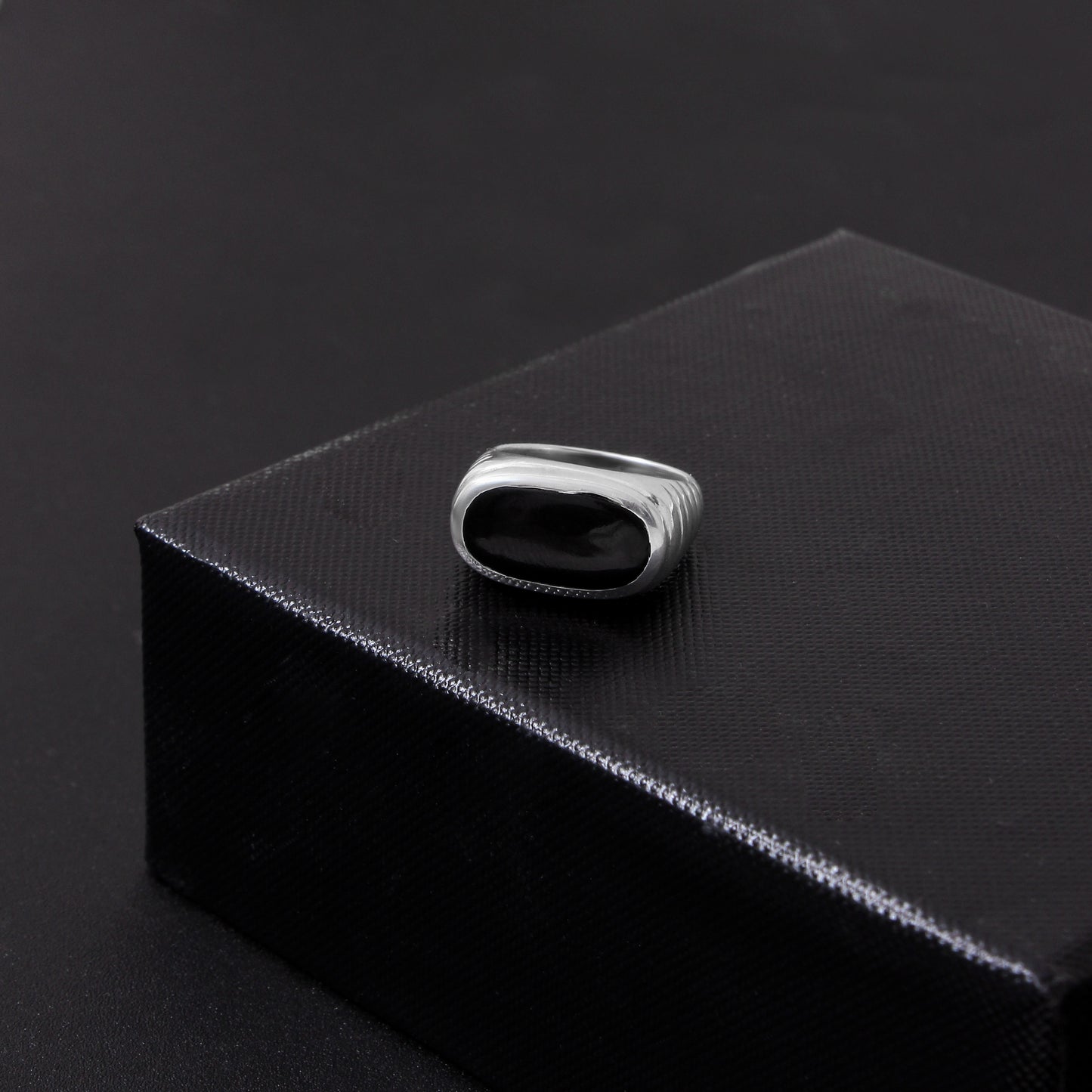 925 Sterling Silver Men's Natural Black Onyx Signet Ring – Bold Rectangular Statement Ring