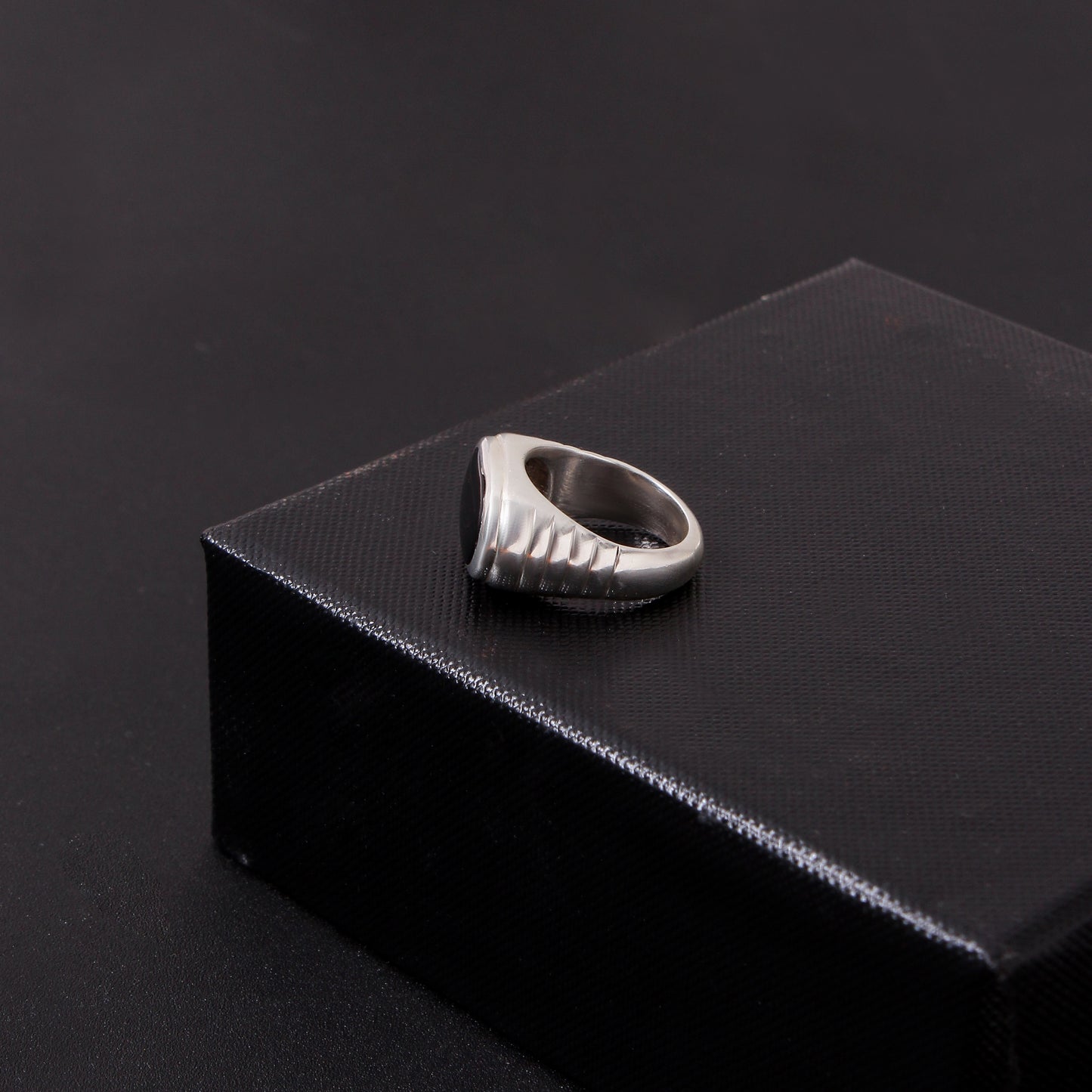 925 Sterling Silver Men's Natural Black Onyx Signet Ring – Bold Rectangular Statement Ring