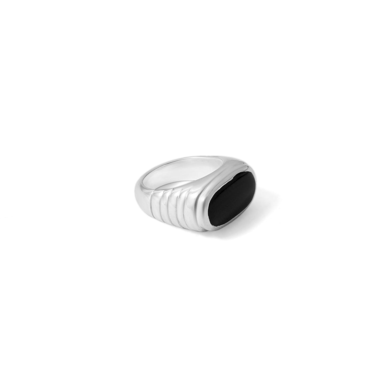 925 Sterling Silver Men's Natural Black Onyx Signet Ring – Bold Rectangular Statement Ring