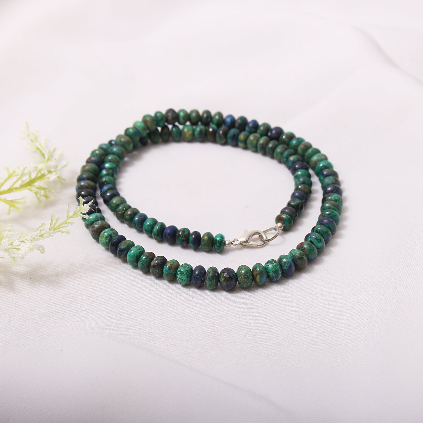 Natural Chrysocolla 6-7mm Rondelle Beaded Necklace