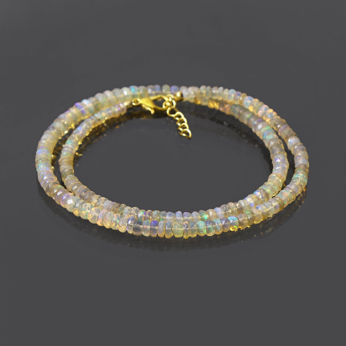 Natural Multi Fire Ethiopian Opal Royal Look Necklace | Faceted Cut Ethiopian Rondelle Necklace