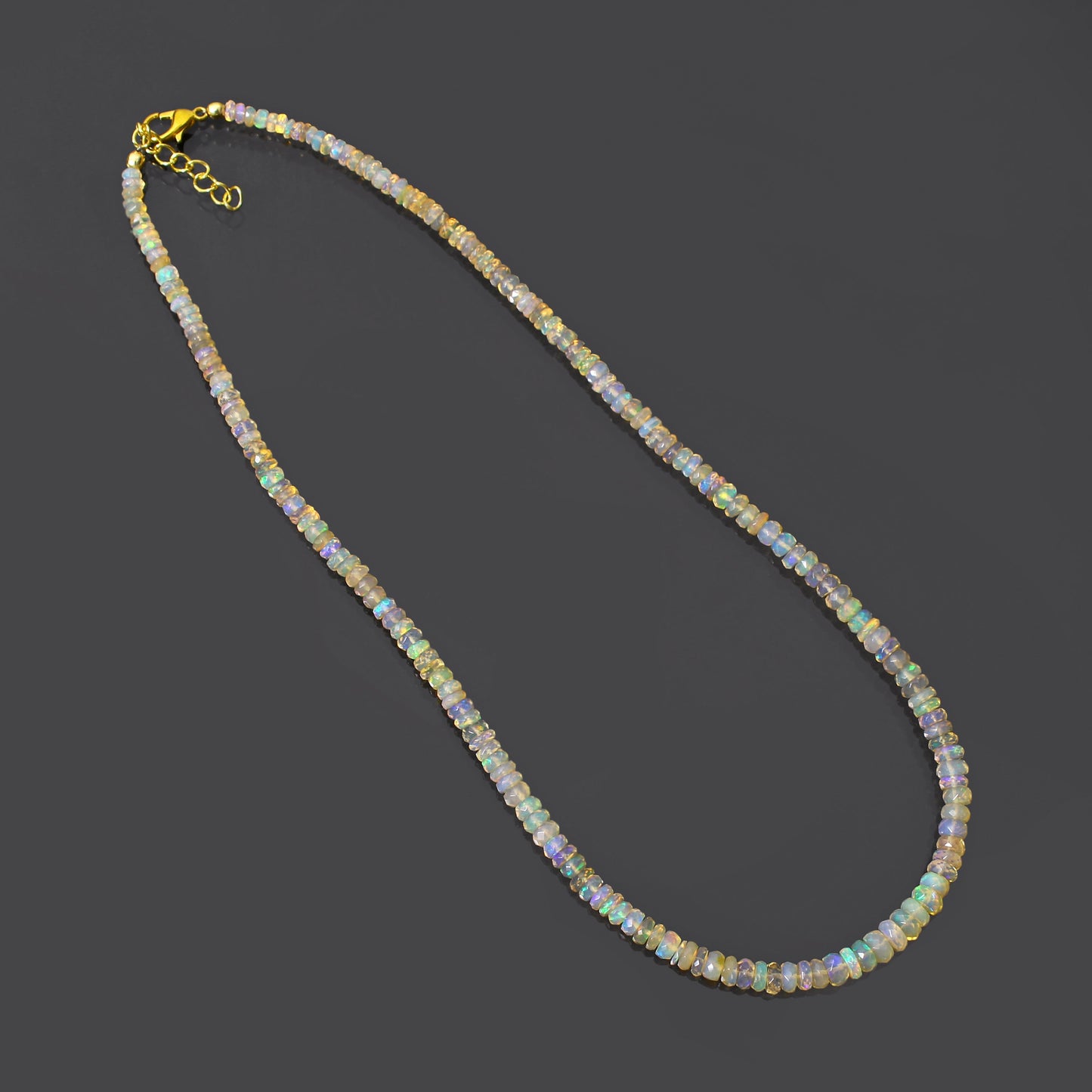 Natural Multi Fire Ethiopian Opal Royal Look Necklace | Faceted Cut Ethiopian Rondelle Necklace
