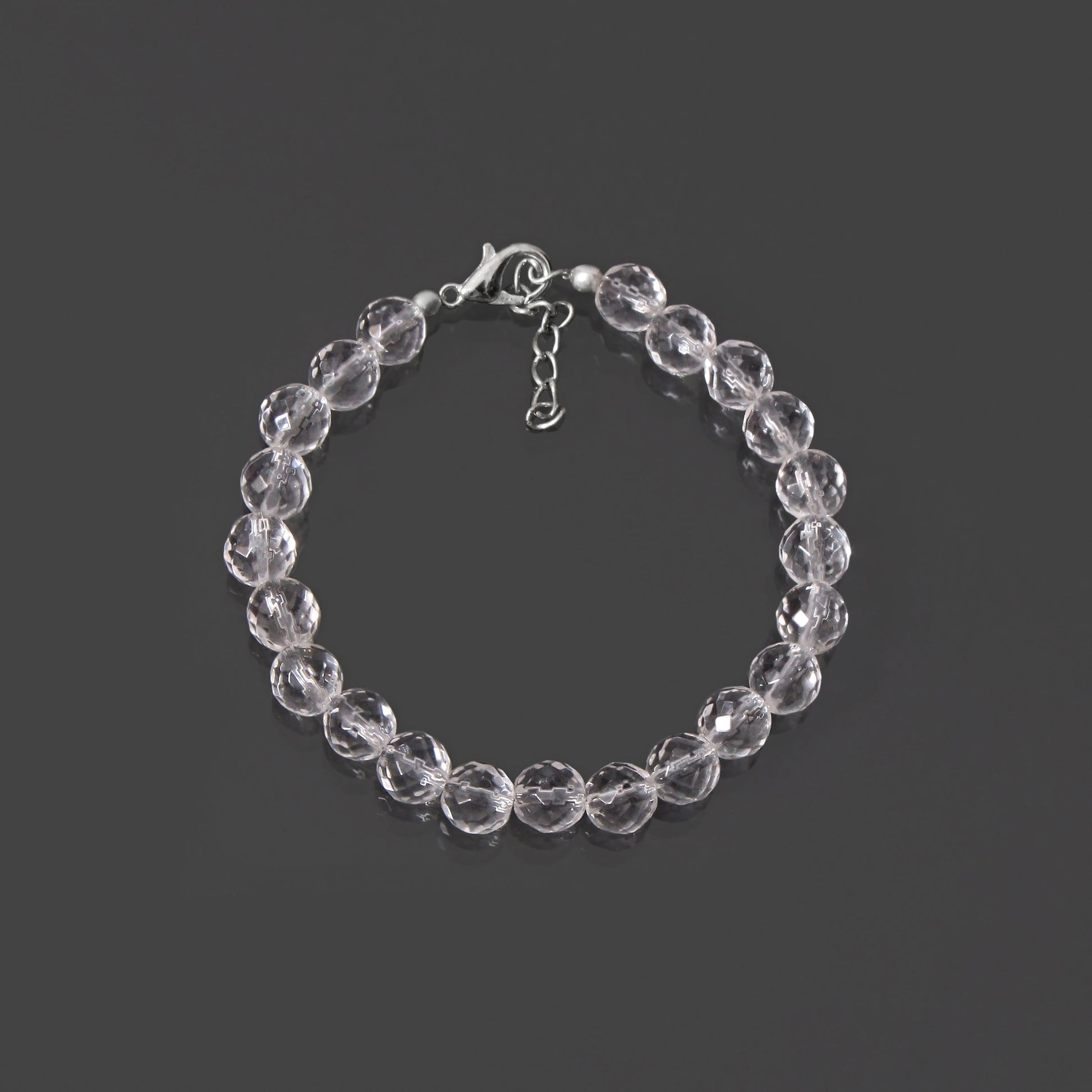 natural white quartz round beaded bracelet with 925 sterling silver