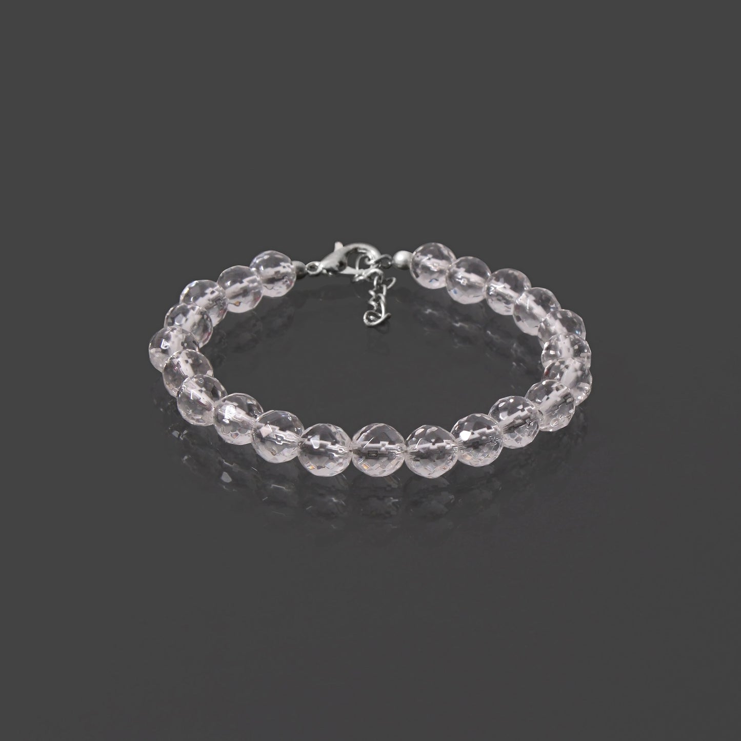 White Crystel Quartz Round Beaded Bracelet with Silver Lock