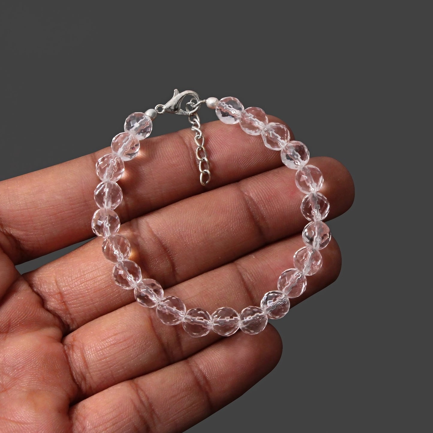 White Crystel Quartz Round Beaded Bracelet with Silver Lock