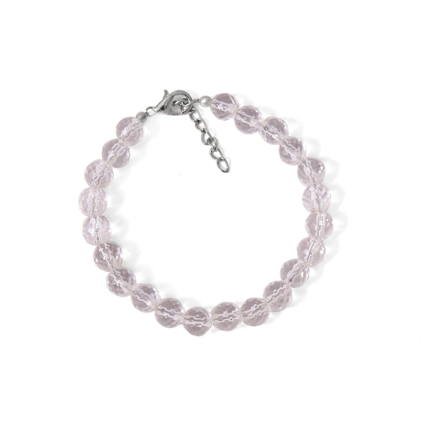 White Crystel Quartz Round Beaded Bracelet with Silver Lock