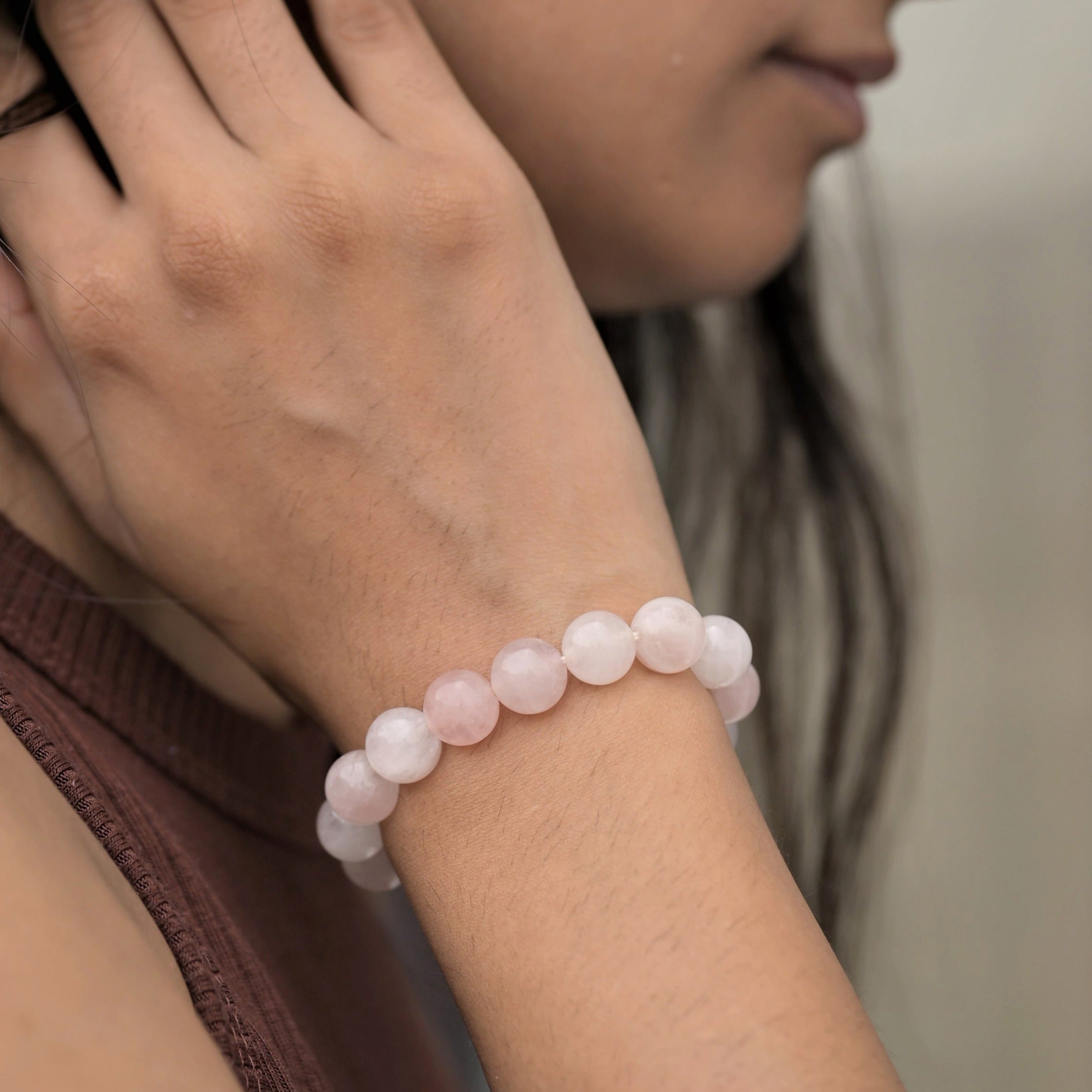 High Quality Natural Pink Rose Quartz Bracelet 12mm Quartz Beads