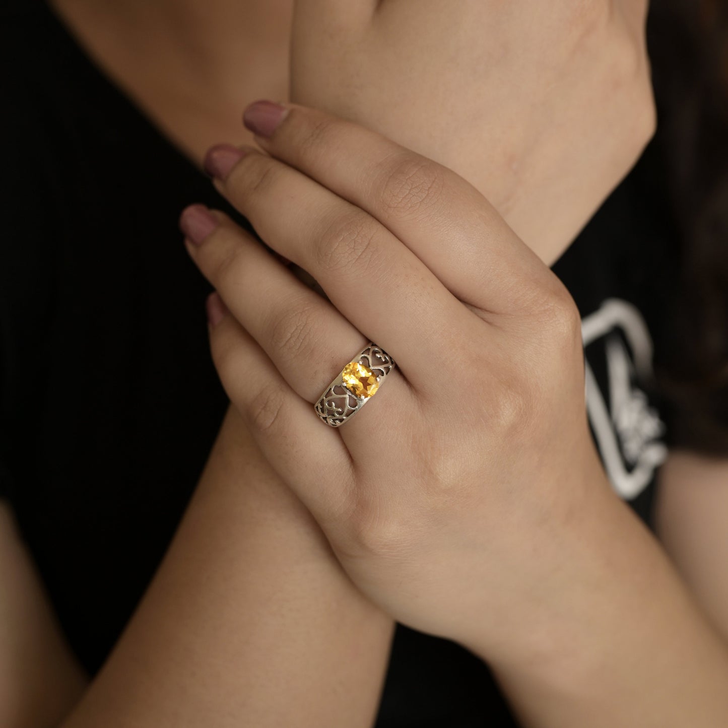 Natural Celtic Golden Citrine Silver Ring