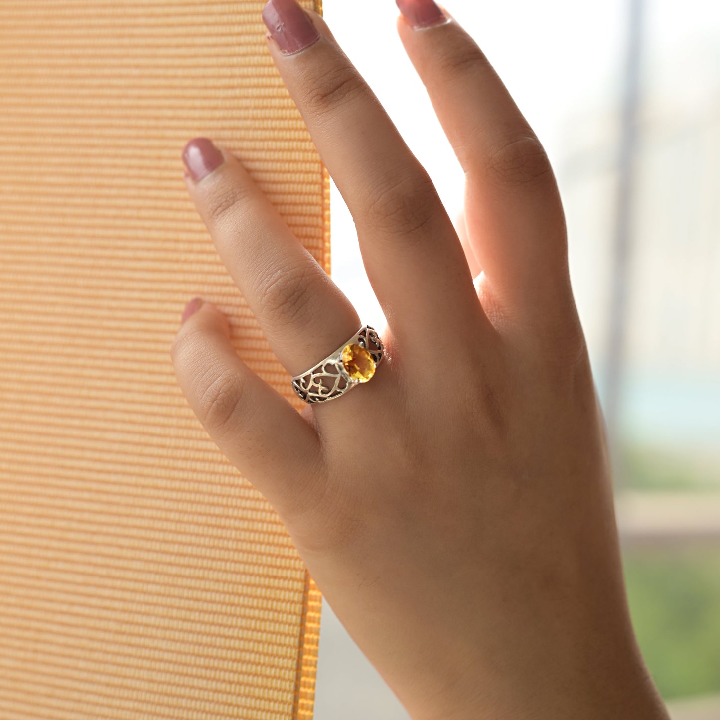 Natural Celtic Golden Citrine Silver Ring